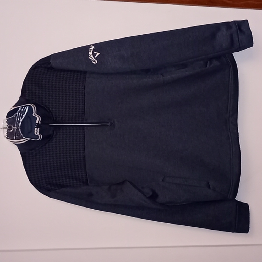 Callaway Navy Houndstooth Weather Series Golf Shirt w/Fleece Lining Size…
